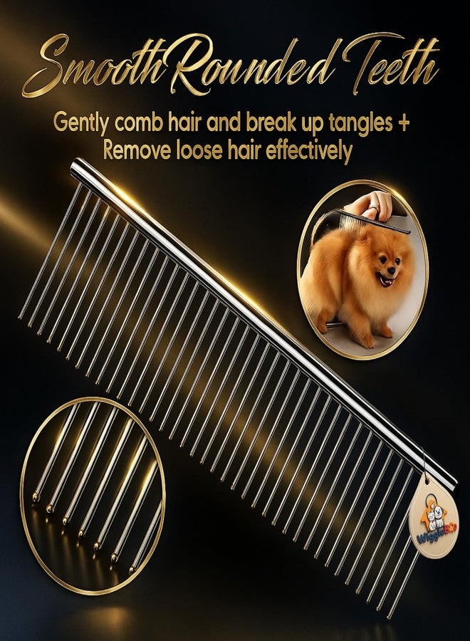WiggleBoo 18cm Dual Teeth Stainless Steel Pet Comb | Tick, Flea, Tick | Shedding, Detangling, Bathing, Grooming | Dogs & Cats | Fine & Wide Design | Full Metal Grooming Tool for All Fur Types - Image 2